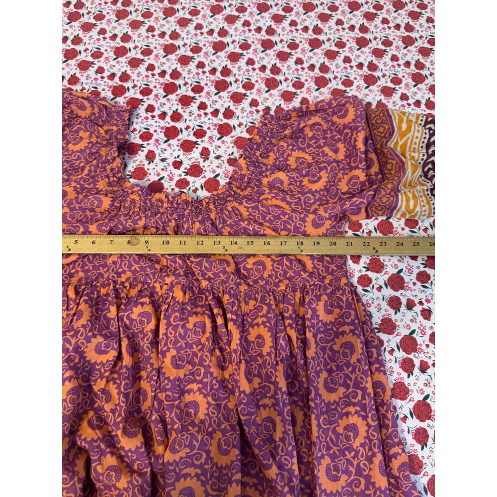 Sundance Womens PM Purple Orange Floral Off Shoulder Boho Tiered Midi Dress F3 - Picture 7 of 7